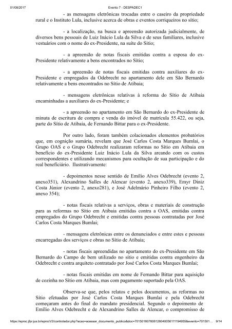 AÇÃO PENAL Nº 5021365-32.2017.4.04.7000PR Inácio Lula da Silva consubstanciada em reformas no Sítio de Atibaia