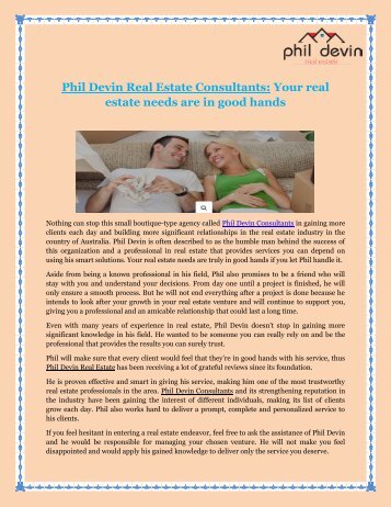Phil Devin Real Estate Consultants: Your real estate needs are in good hands