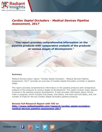 Cardiac Septal Occluders - Medical Devices Pipeline By Radiant Insights,Inc