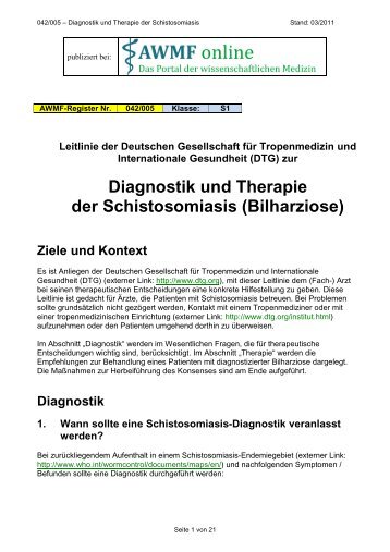 Diagnostik und Therapie der Schistosomiasis (Bilharziose) - AWMF