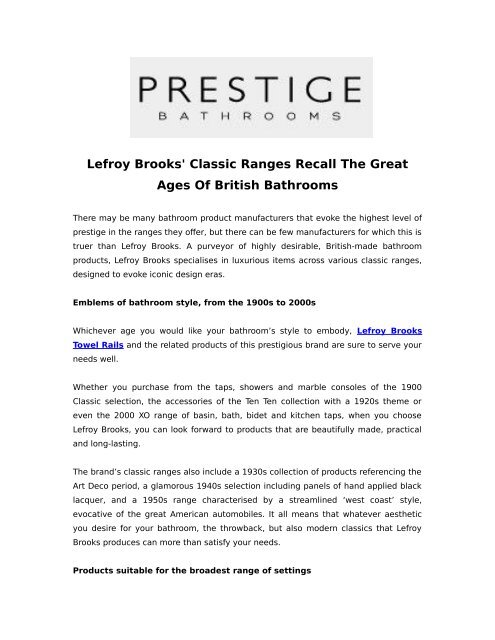 Lefroy Brooks&#039; Classic Ranges Recall The Great Ages Of British Bathrooms