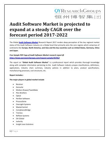 Audit Software Market is projected to expand at a steady CAGR over the forecast period 2017-2022