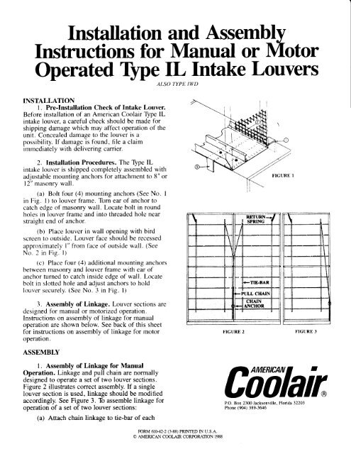 IL Louver O/M & Installation - American Coolair Corporation