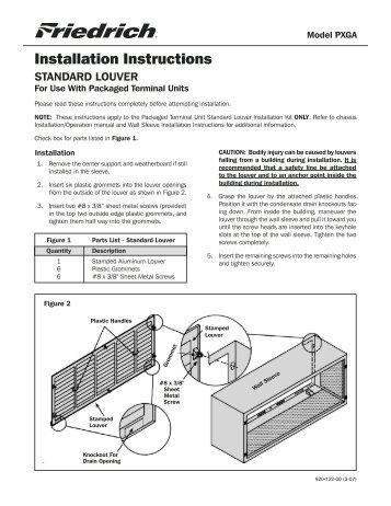 WallMaster Standard Louver PXGA Installation Manual