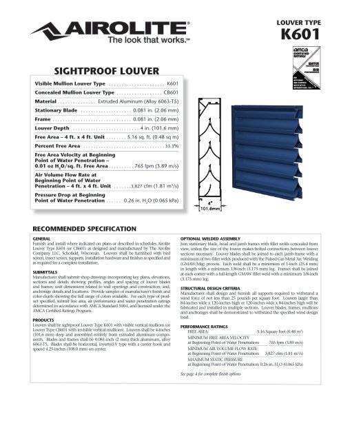 Louver Free Area Chart