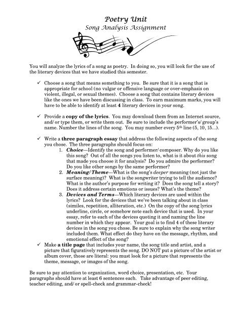 song analysis assignment pdf