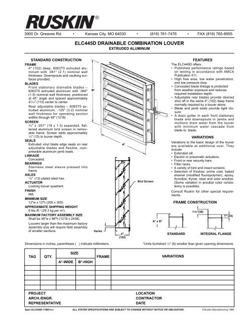 ELC445D DRAINABLE COMBINATION LOUVER