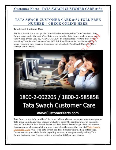 TATA SWACH CUSTOMER CARE