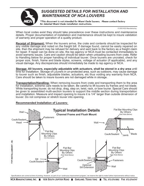 Typical Installation Details SUGGESTED DETAILS FOR ...