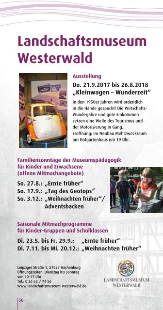 Hachenburger Kulturzeit Veranstaltungskalender 2. Halbjahr 2017