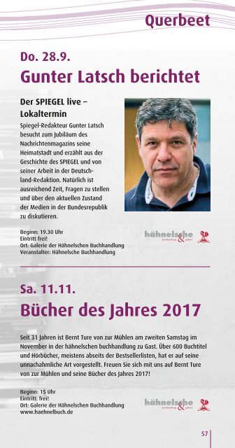 Hachenburger Kulturzeit Veranstaltungskalender 2. Halbjahr 2017