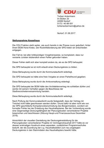 Stellungnahme des Ortsvorsitzenden und stellvertredenden Fraktionsvorsitzenden zu den Rücktrittsforderungen der SPD