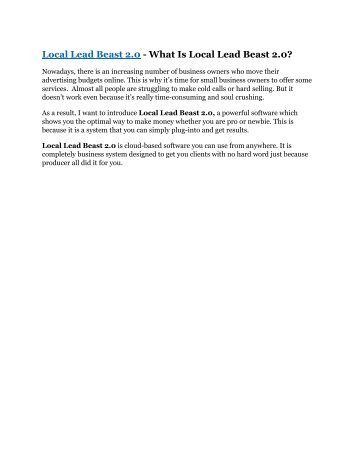 Local Lead Beast 2.0 review and MEGA $38,000 Bonus - 80% Discount