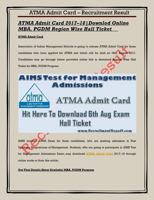 ATMA Admit Card