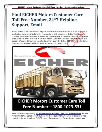 EICHER Motors Customer Care Number