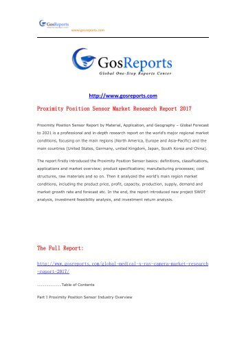 www.gosreports.com  Proximity Position Sensor Market Research Report 2017