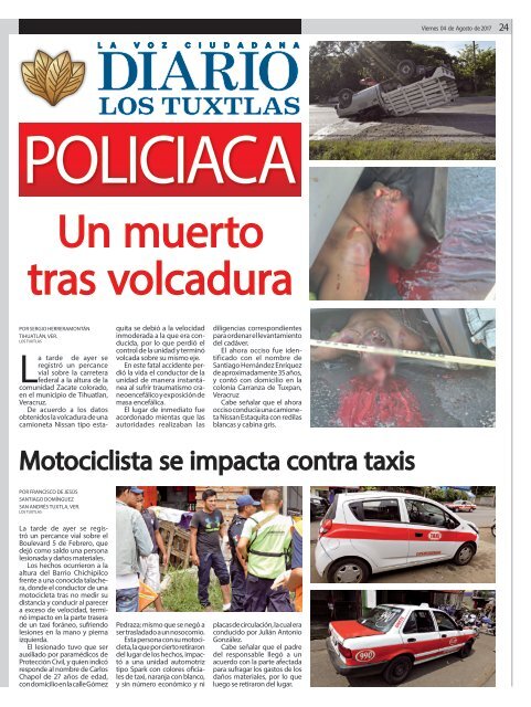 edición de diario los tuxtlas del día 04 de agosto de 2017