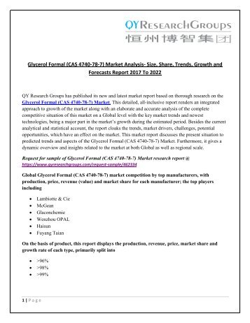 Global Glycerol Formal (CAS 4740-78-7) Market Research Report 2017