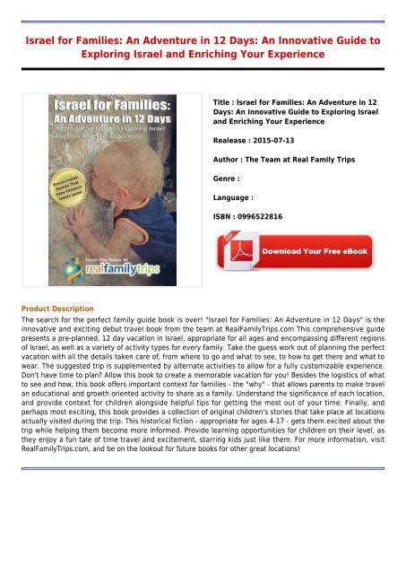 Best E-Book Israel for Families  An Adventure in 12 Days  An Innovative Guide to Exploring Israel and Enriching Free Collection