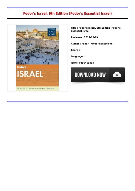 Download E-Book Fodors Israel 9th Edition Fodors Essential Israel Full Collection