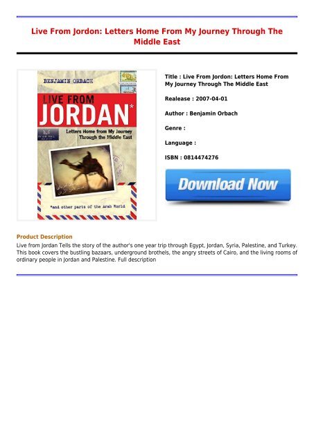 Downloads Live From Jordon  Letters Home From My Journey Through The Middle East Free Premium Books 2017