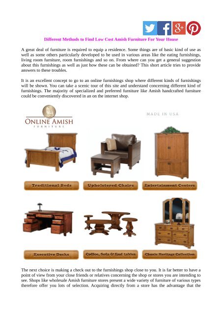 Different Methods to Find Low Cost Amish Furniture For Your House