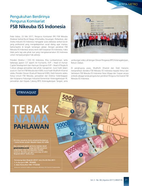 Majalah GREAT ISS Vol 2 No. 6 Agustus 2017