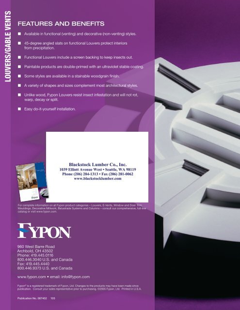 Fypon Louver Catalog - Blackstock Lumber Co., Inc.