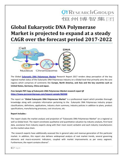 Global Eukaryotic DNA Polymerase Market is projected to expand at a steady CAGR over the forecast period 2017-2022