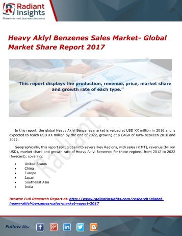 Heavy Aklyl Benzenes Sales Market- Global Market Share Report 2017