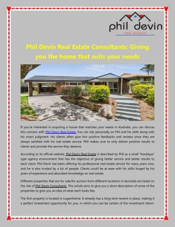 Phil Devin Real Estate Consultants: Giving you the home that suits your needs