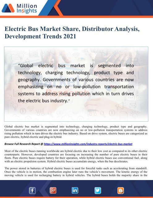 Electric Bus Market Share, Distributor Analysis, Development Trends 2021