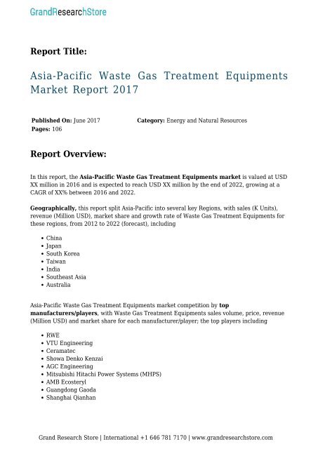 Asia-Pacific Waste Gas Treatment Equipments Market Report 2017