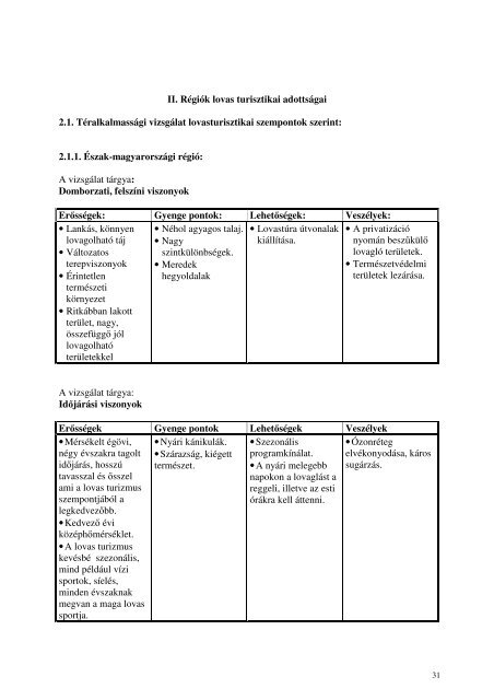 Az Észak-magyarországi és Észak-alföldi régió lovas turizmusának ...