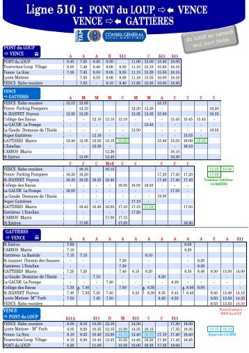 Ligne et horaires tam 510 Pont du Loup / Vence ... - Locations-06.fr