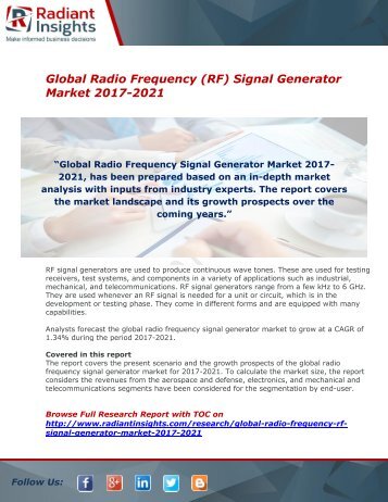 Radio Frequency (RF) Signal Generator Market Growth Report 2017 By Radiant Insights,Inc