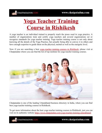 Yoga Teacher Training Course in Rishikesh