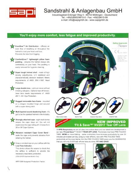 Strahlmaske Nova 2000 E - Sapi Sandstrahl und Anlagenbau GmbH