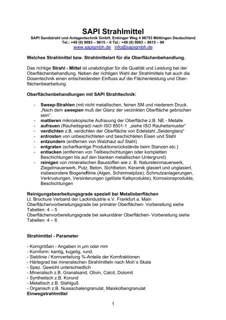 SAPI Strahlmittel - Sapi Sandstrahl und Anlagenbau GmbH