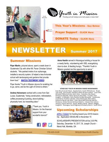 Youth in Mission's Summer Newsletter