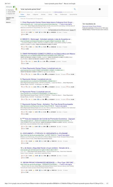 Resultados de la Busqueda en Google México para Termino Omar Raymundo Flores Gomez - Politico Priista de Jalisto y Empresario de Consorcio G, Antes GIG Desarrollos o Grupo Inmobiliario Gomez, en quiebra