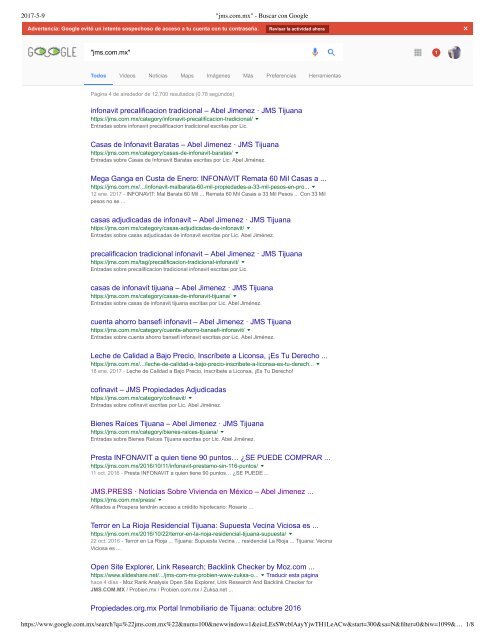 Search Results Index Status on Google for JMS COM MX Domain Name Overview Abel Jimenez Marketing Digital SEO Tijuana 4