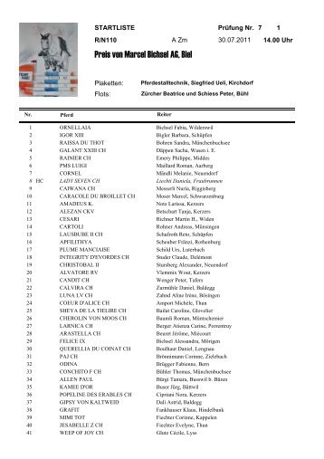 Startliste einfach - Niklaus Schurtenberger, im Reitsportzentrum Lyss