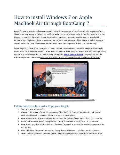 How to install Windows 7 on Apple MacBook Air through BootCamp