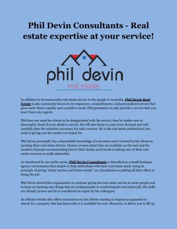 Phil Devin Consultants - Real estate expertise at your service!