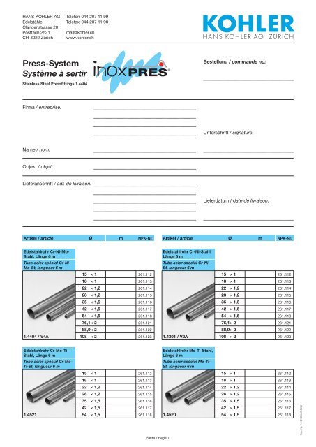 Press-System Système à sertir - Hans Kohler AG