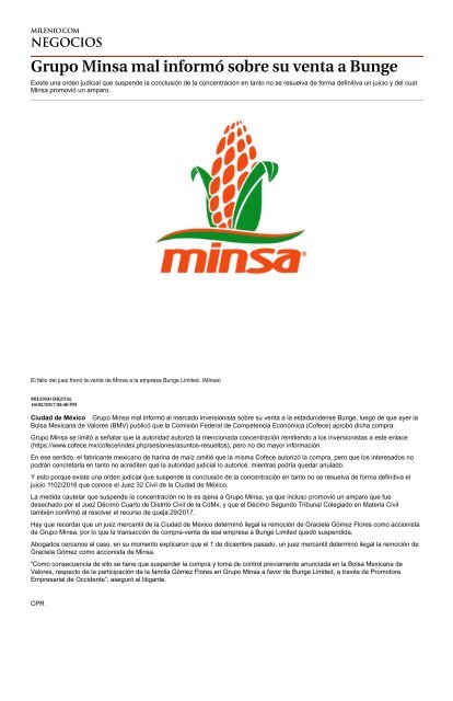 Aparte de Gandallas y Ratas los Gomez Flores de GIG desarrollos Salieron Hocicones y Mentiros, Grupo Minsa mal informó sobre su venta a la Estadounidense Bunge que ignoraba las tranzas de tlajomulco