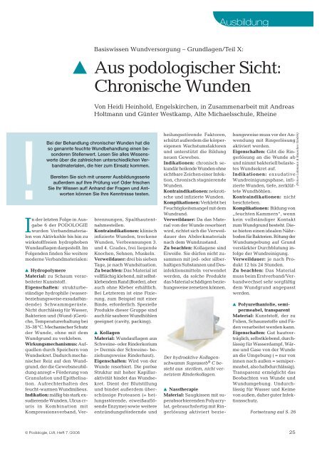 Bei der Behandlung chronischer Wunden hat die - Werner Sellmer