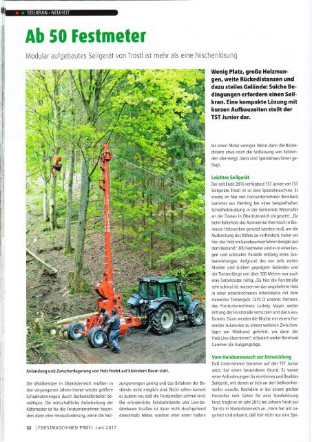 Ab 50 Festmeter. Modular aufgebautes Seilgerät von Tröstl ist mehr als Nischenlösung.