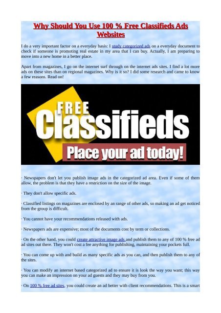 Why Should You Use 100 % Free Classifieds Ads Websites